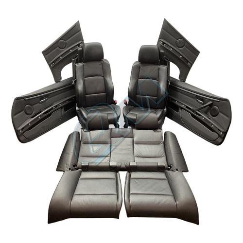 BMW 3 Series E93 LCI Black Leather Blue Stitch Interior Seats Door Cards